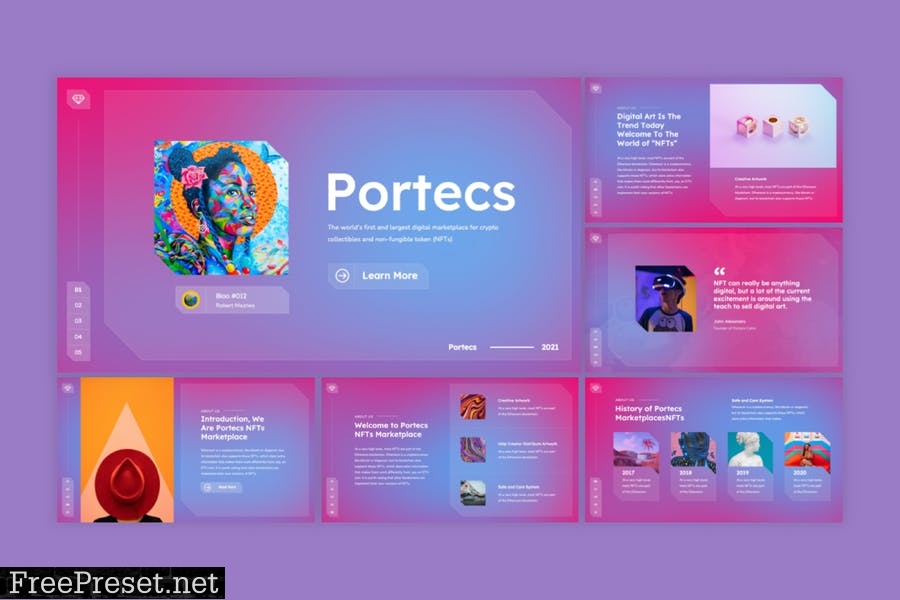 Portecs - NFT Marketplace PowerPoint Template 22VEBT3