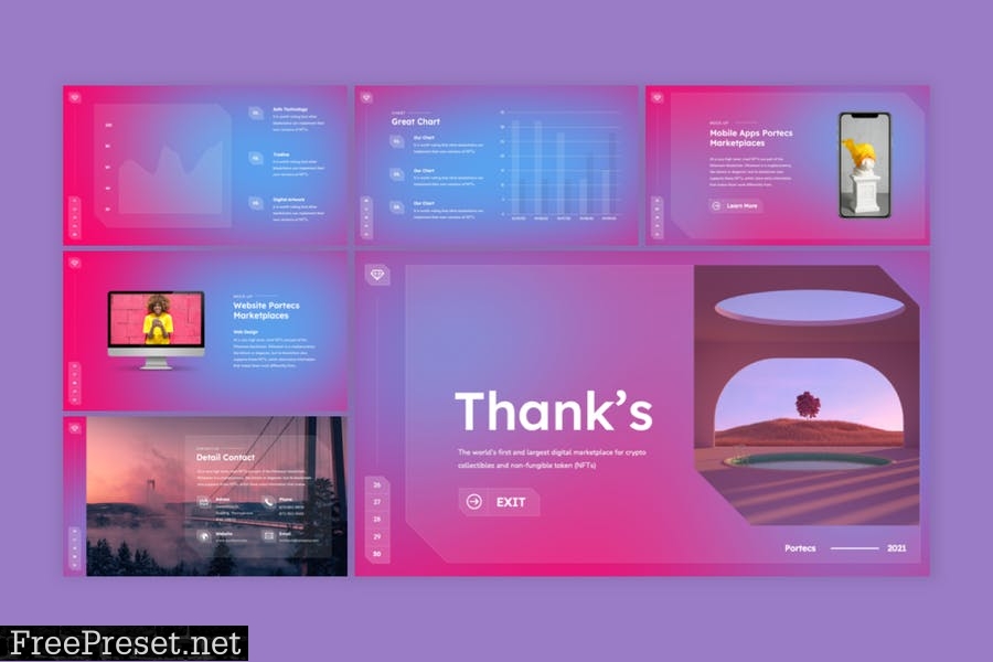 Portecs - NFT Marketplace PowerPoint Template 22VEBT3