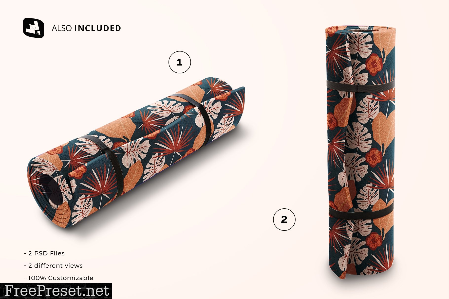 Rolled Up Yoga Mat Set Mockup 5320706