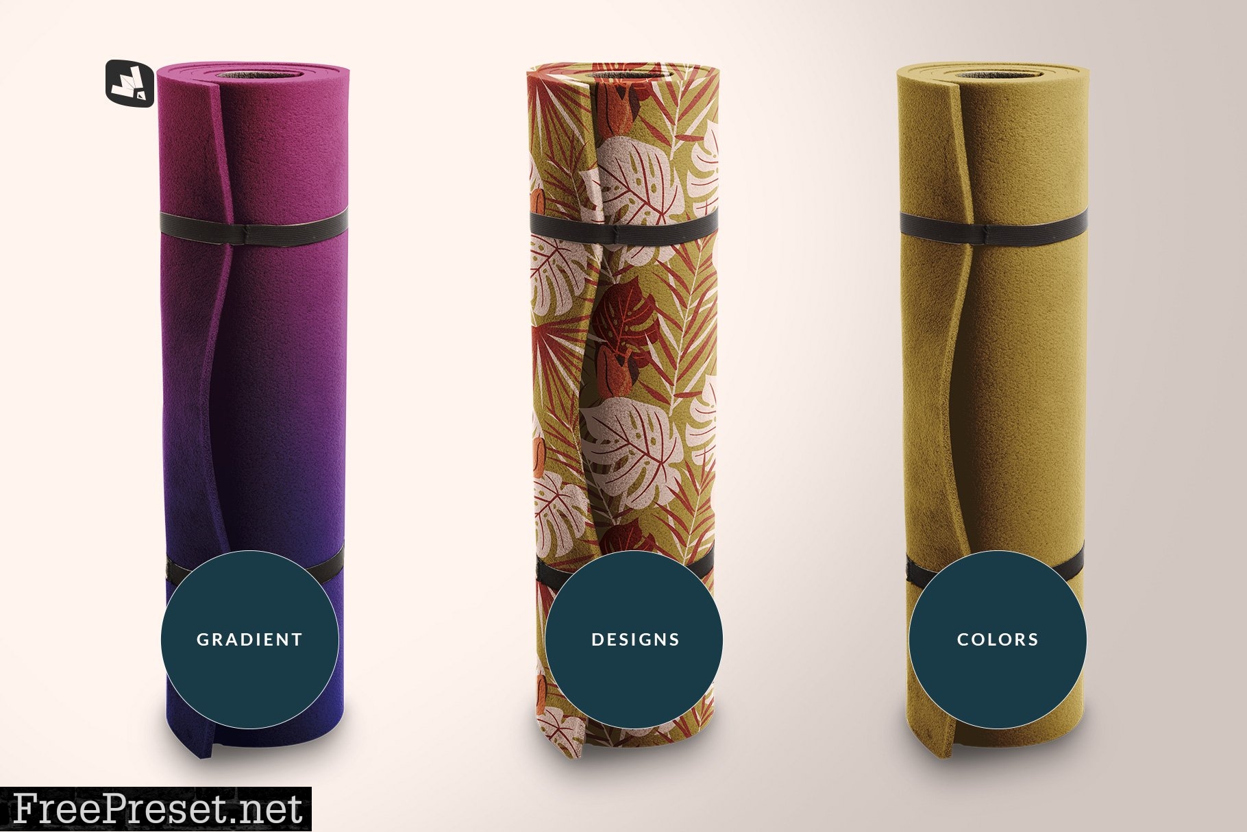 Rolled Up Yoga Mat Set Mockup 5320706