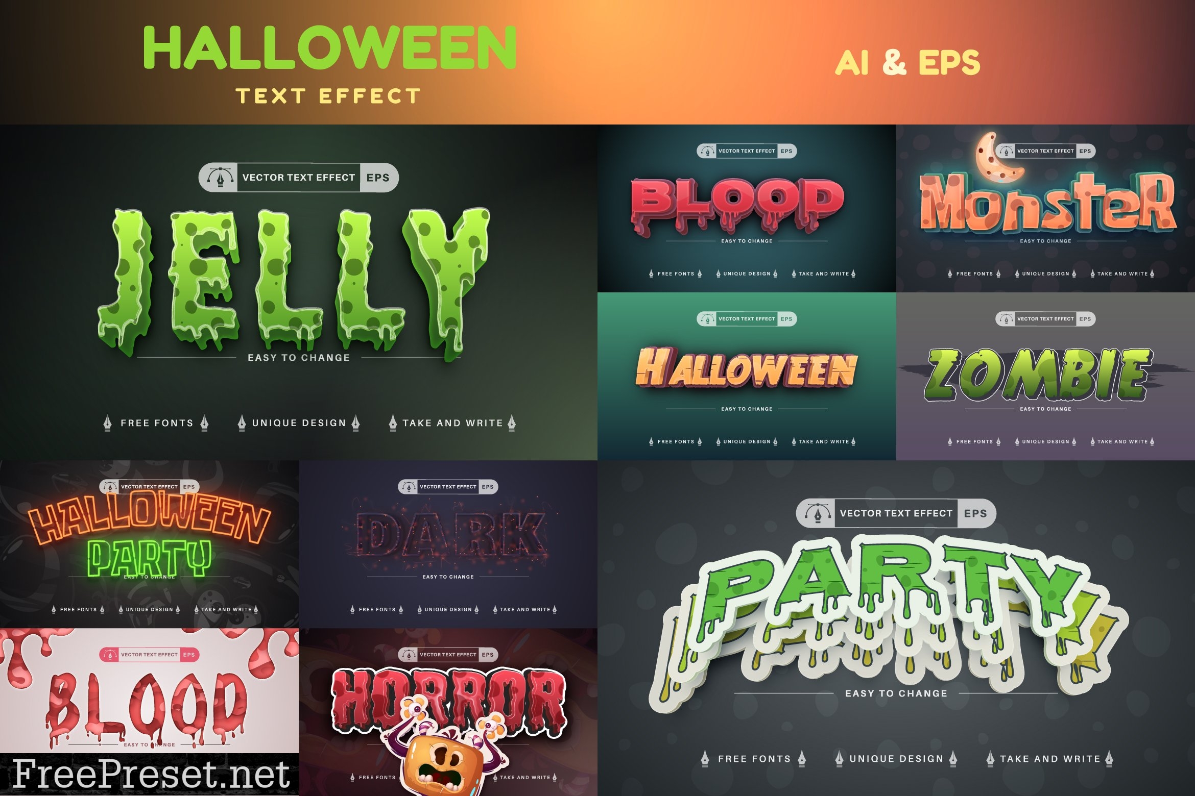 Set 10 Halloween Editable Text Effects 7405976