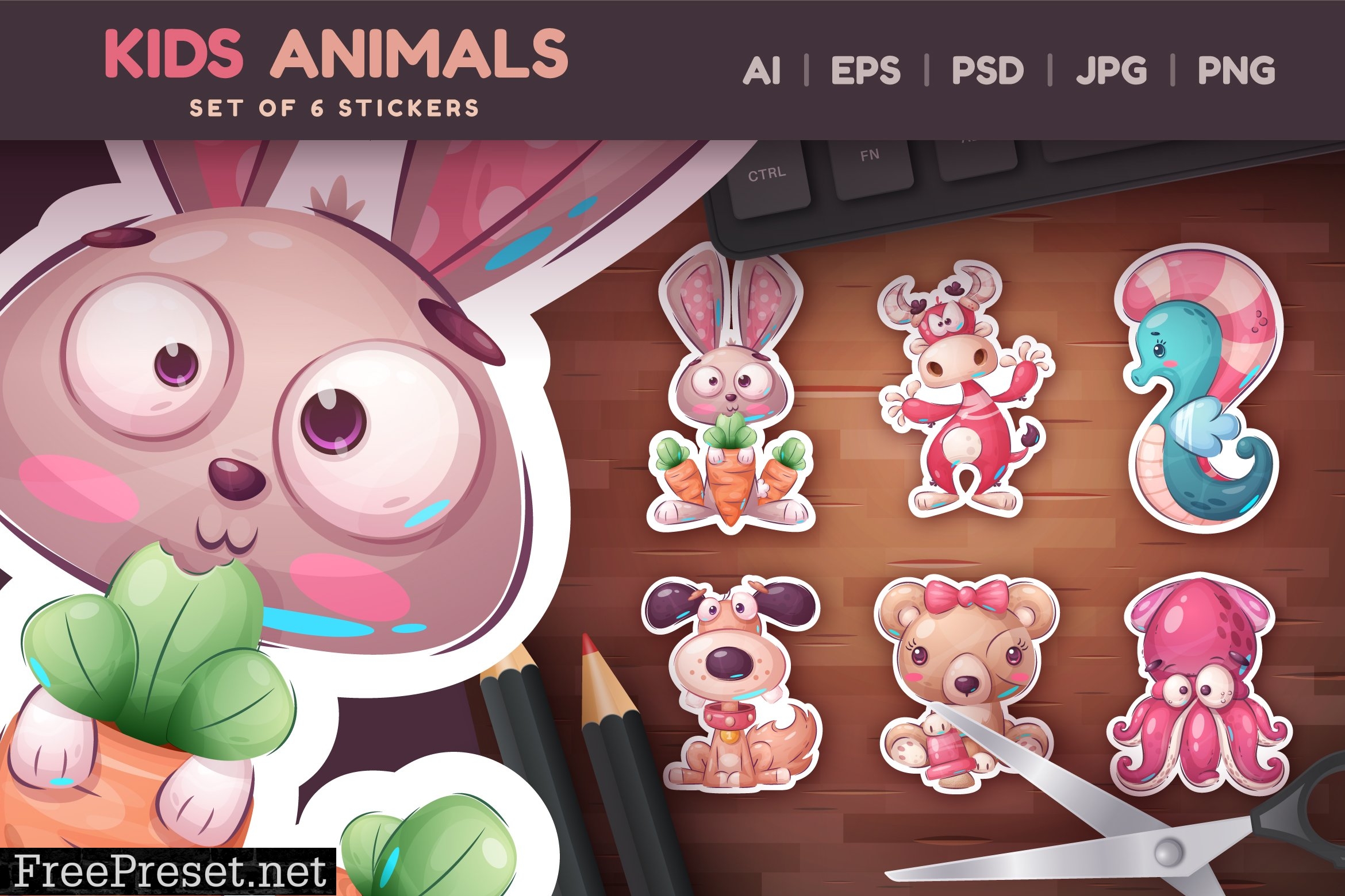 Set Animal Stickers | Cartoons PNG 7392276