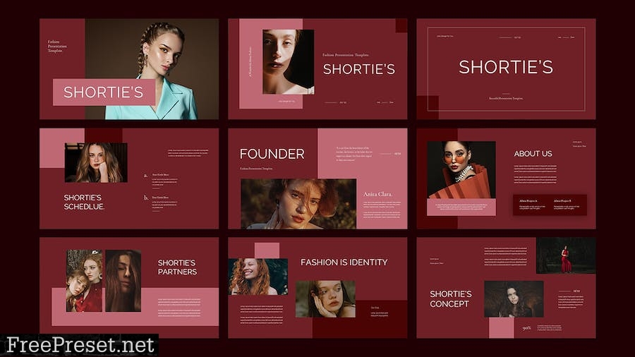 Shortie's Fashion Presentation PowerPoint Template V8KT8EZ