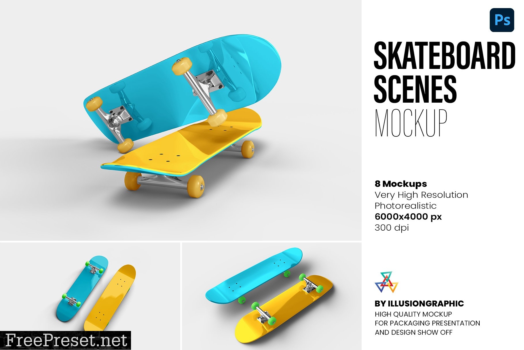 Skateboard Mockup Scenes - 8 Views 7438545