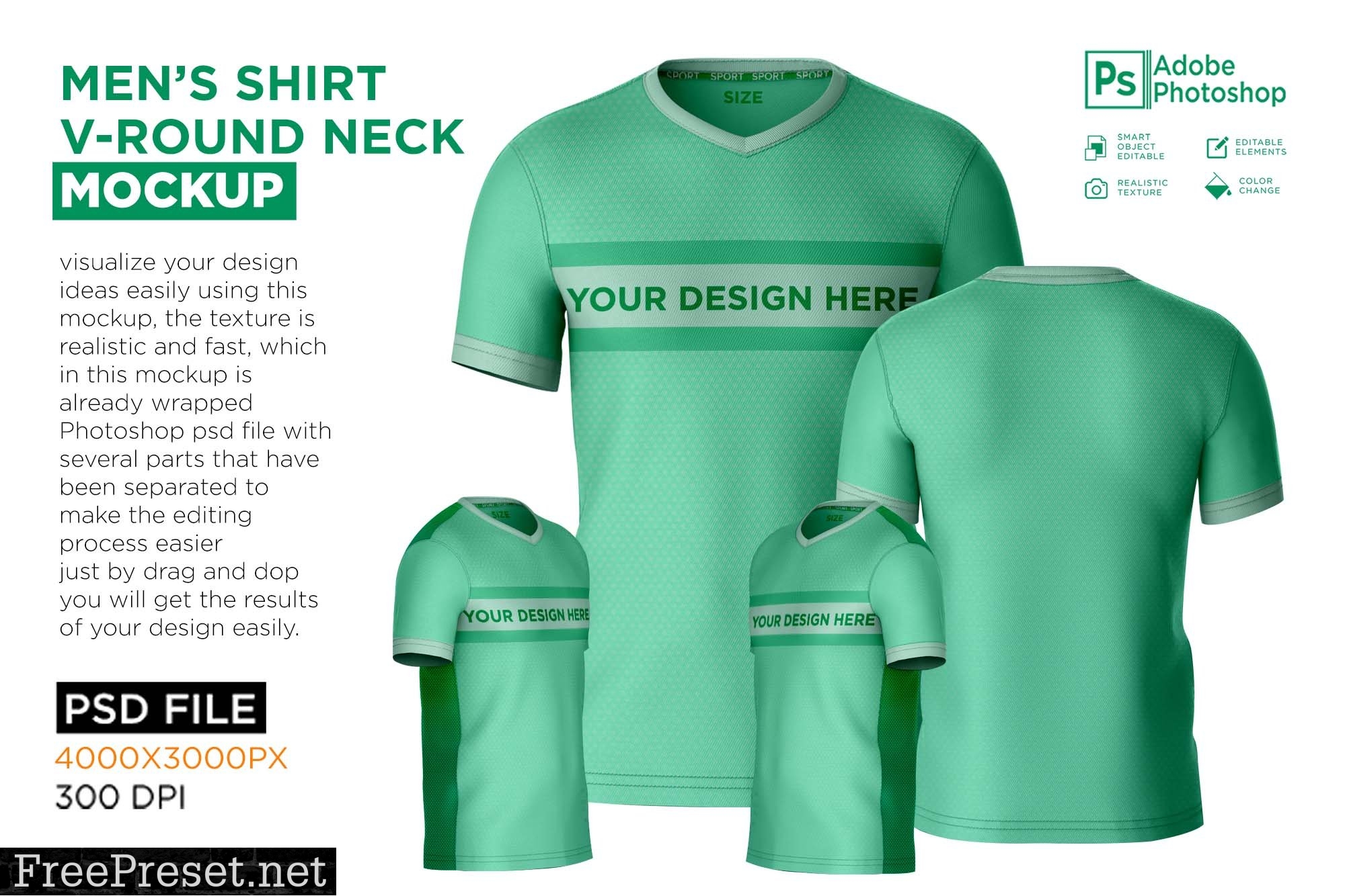 T-Shirt Round V-Neck Mockup 7250116