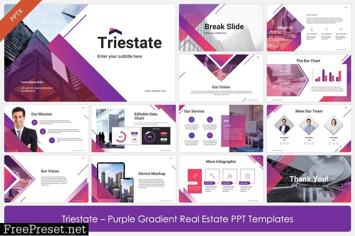Triestate - Purple Gradient Real Estate PPT X8VPRSK