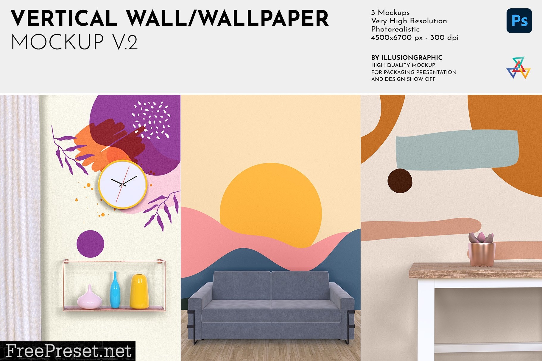 Vertical Wall/Wallpaper Mockup v.2 7263528