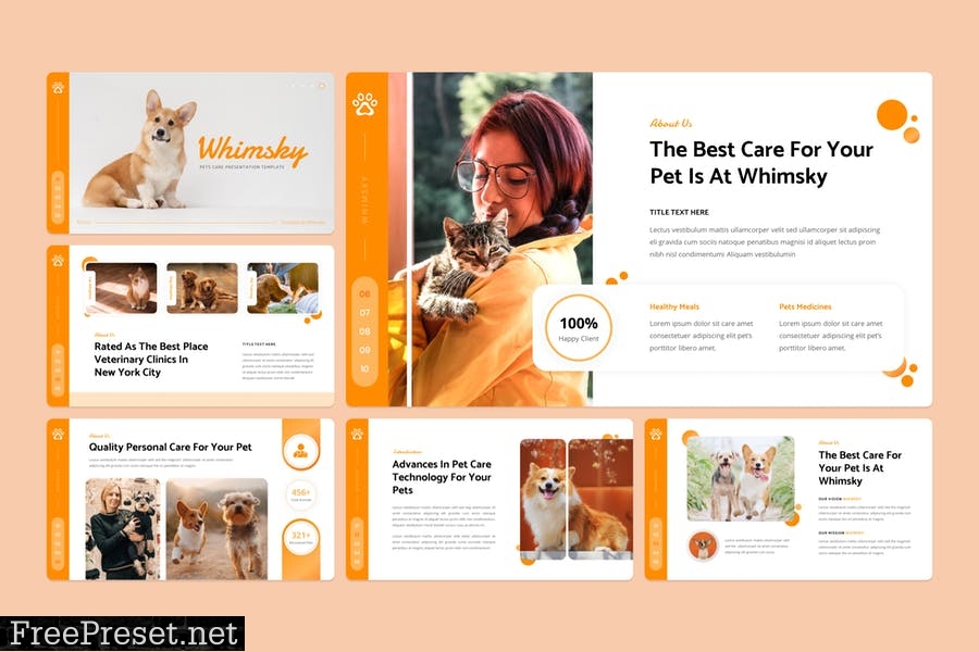 Whimsky - Pets Care PowerPoint Template PX6NHCG