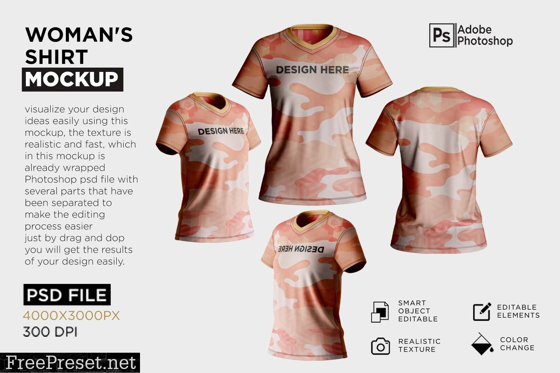 Woman's Shirt V-Neck Mockup 7219597