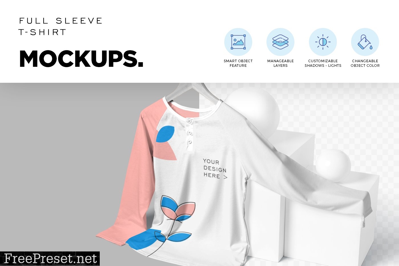 3 Button Full Sleeve T-Shirt Mockups 6703765