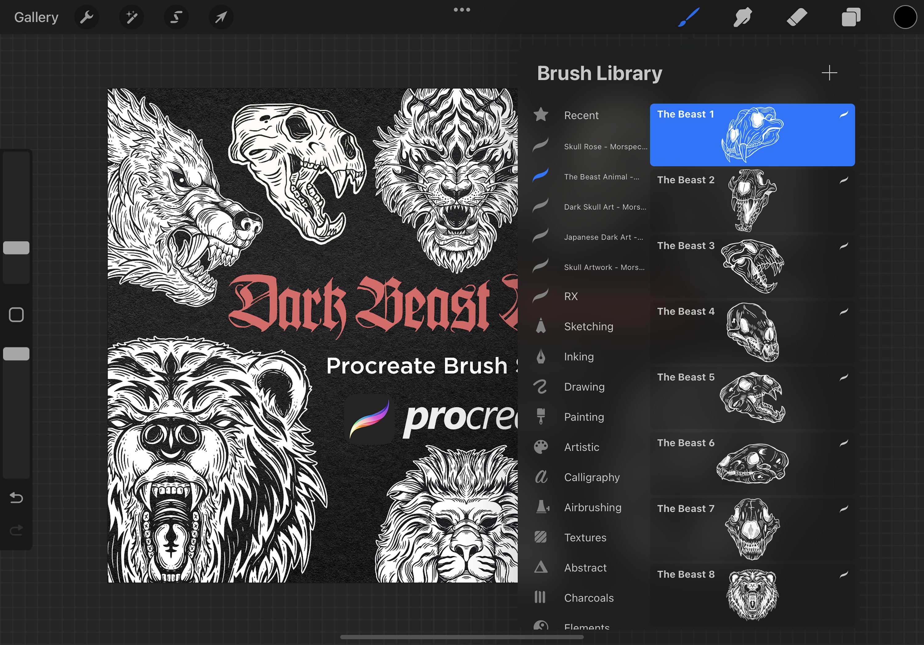30 Skull Beast Procreate Brushes 7556800