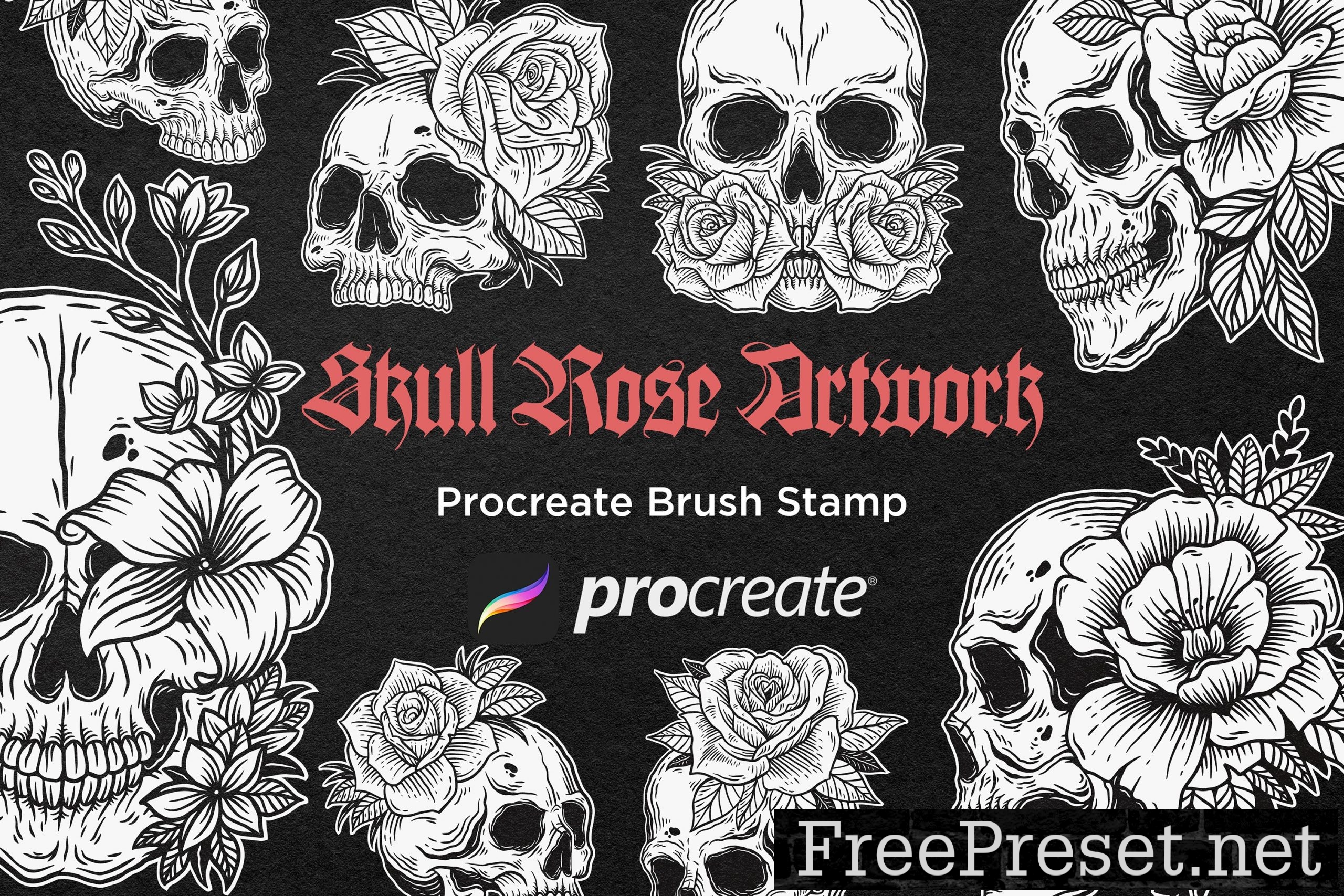 30 Skull Rose Floral Procreate Brush 7556753