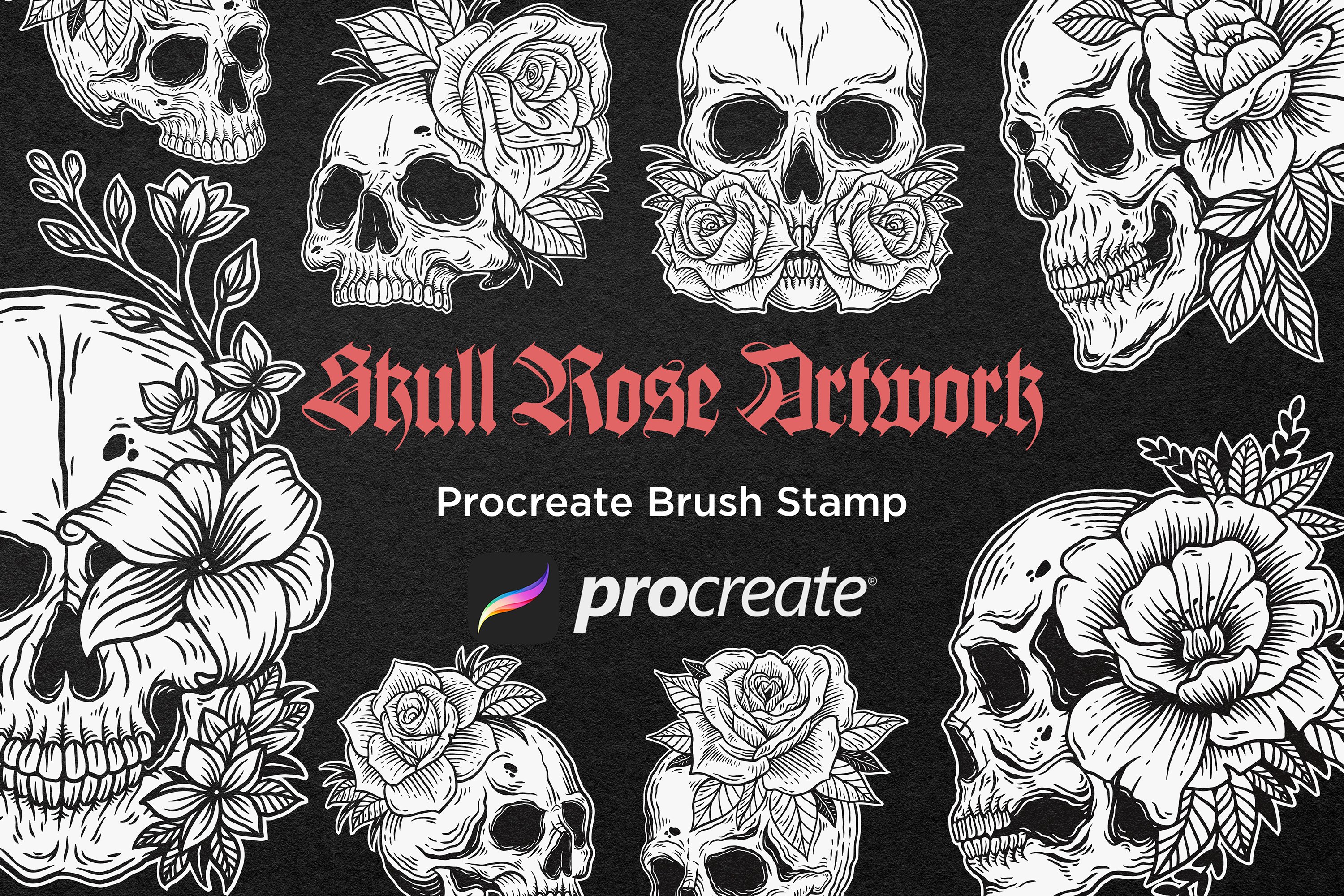 30 Skull Rose Floral Procreate Brush 7556753