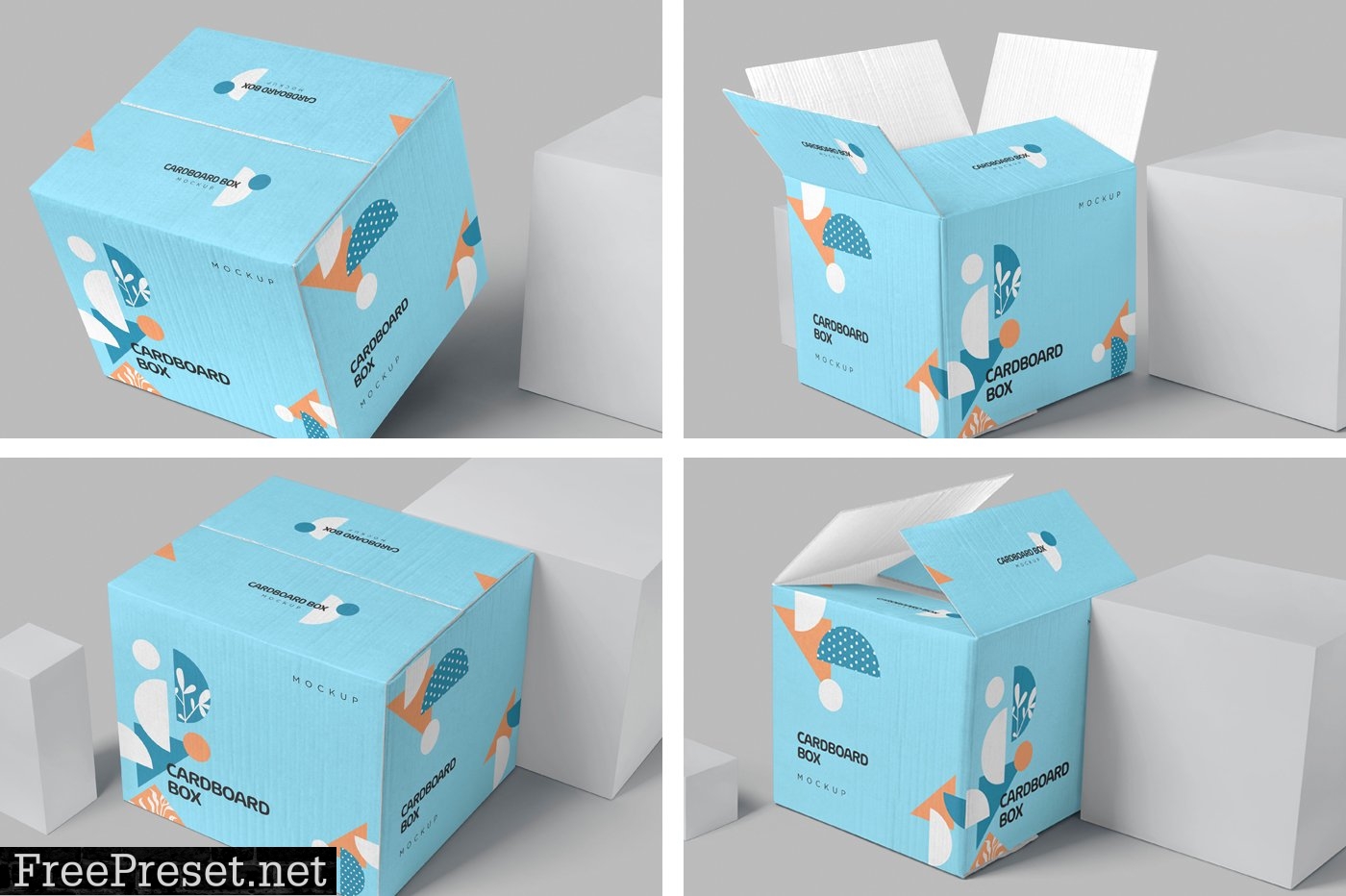 4 Cardboard Box Mockups 6704196