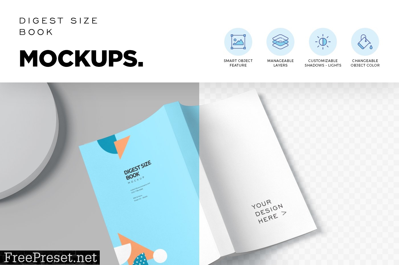 5 Digest Size Book Mockups 6704595