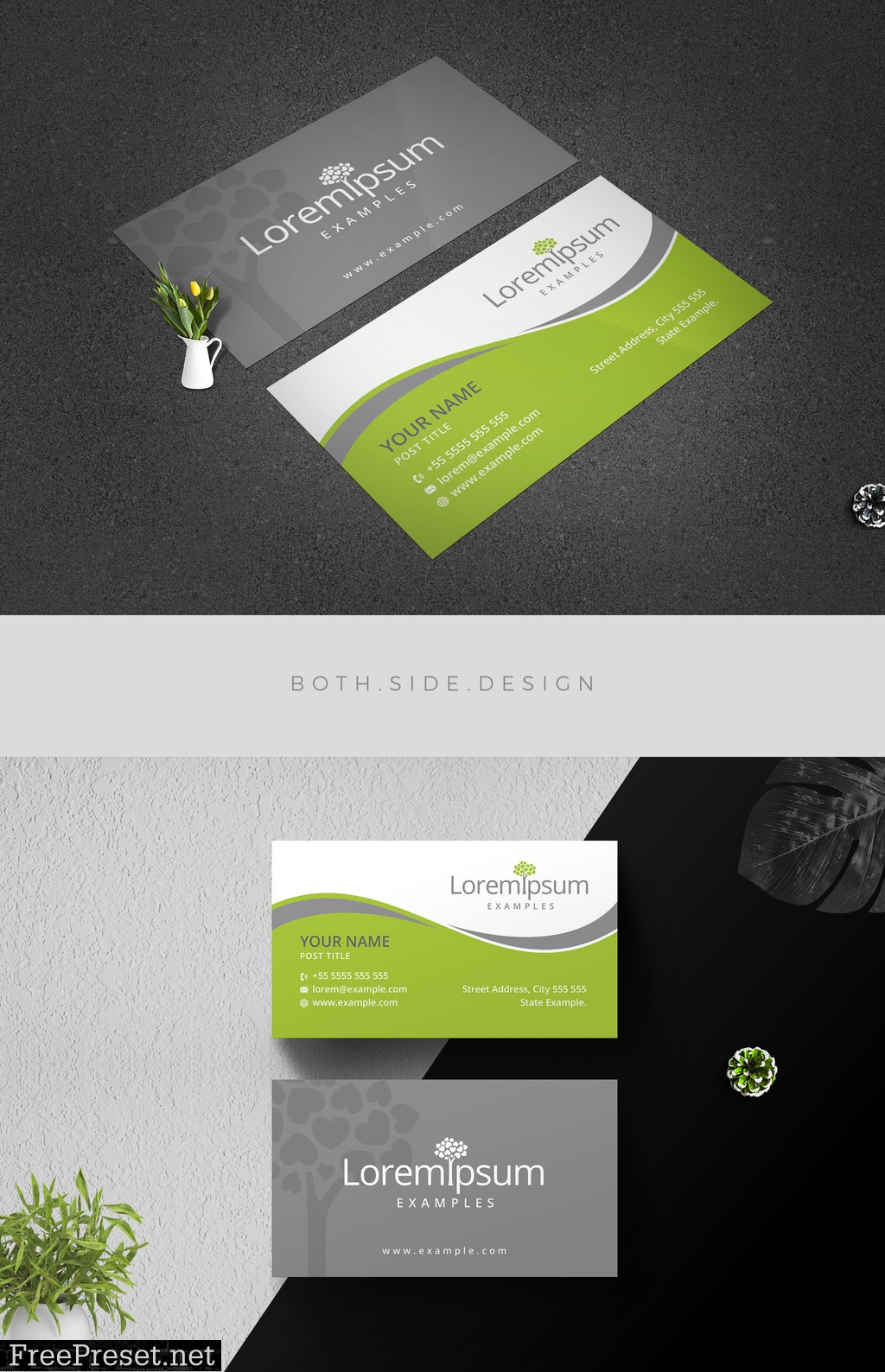 Business Card Layout with Heart-Shaped Leaves Tree 204275698