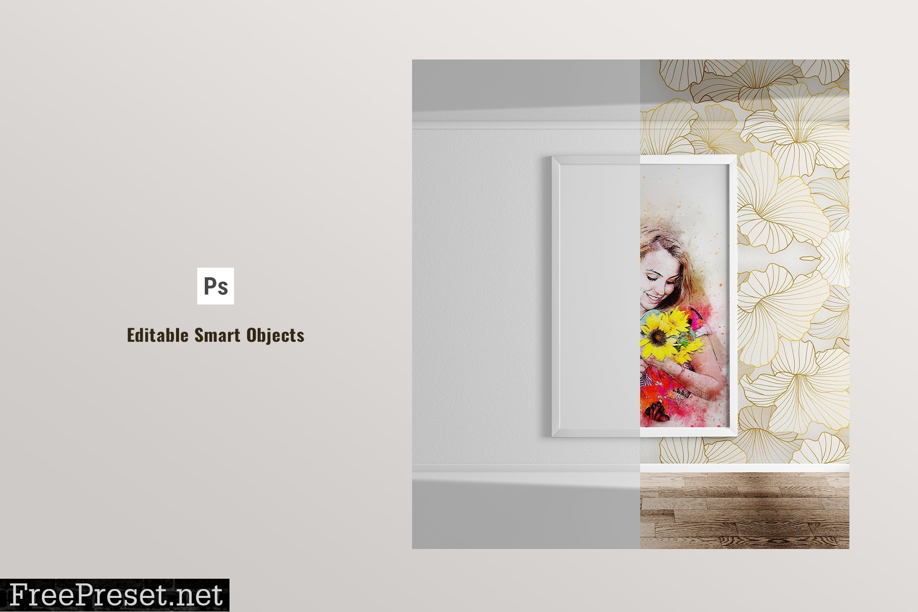 Framed Poster With Wallpaper Mockup 7474308