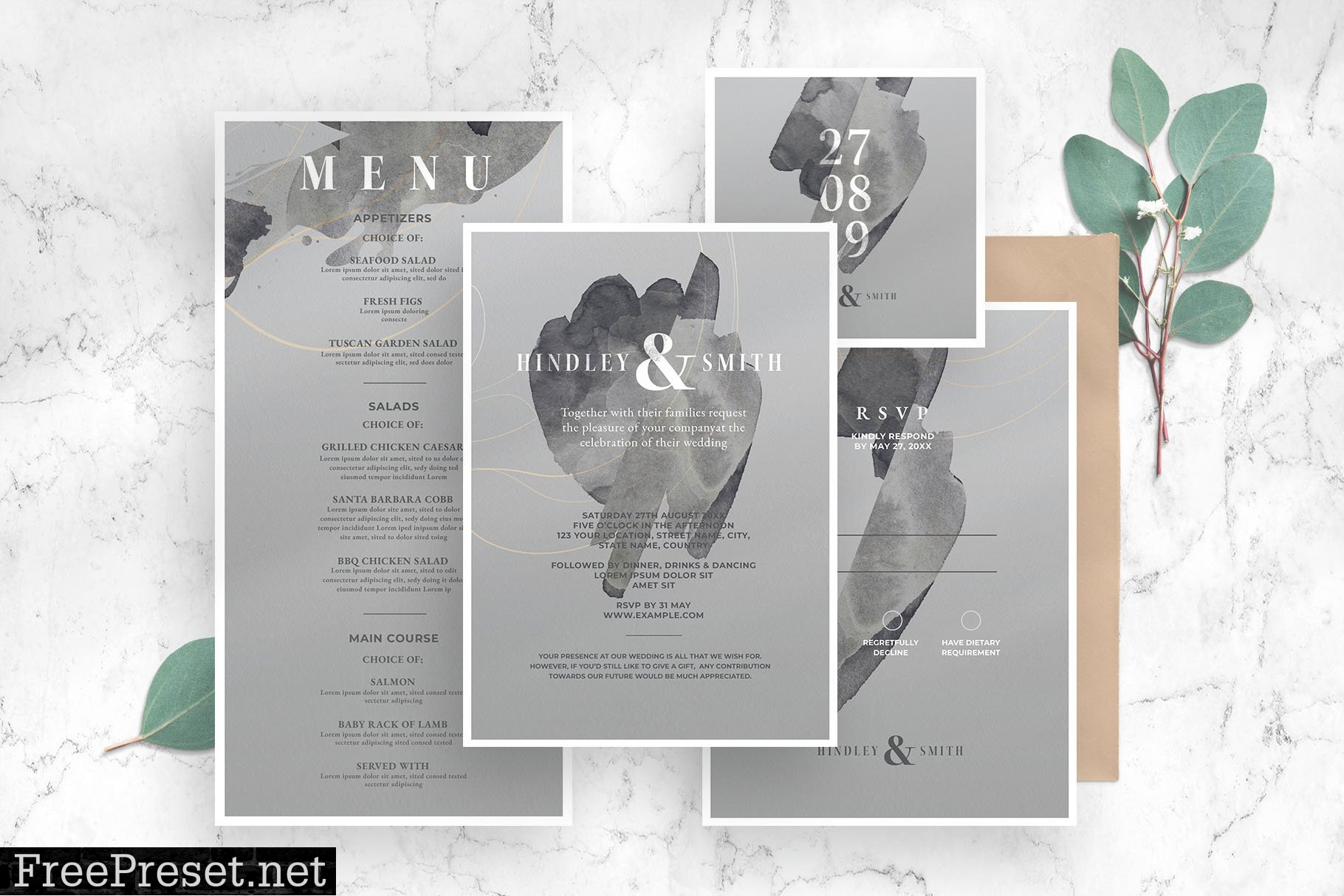 Grayscale Wedding Invitation Suite 7466369