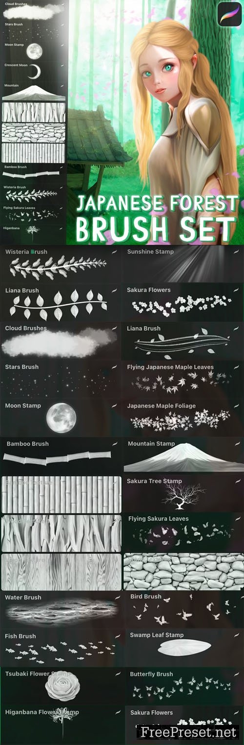 Japanese Forest Brushes Pack for Procreate