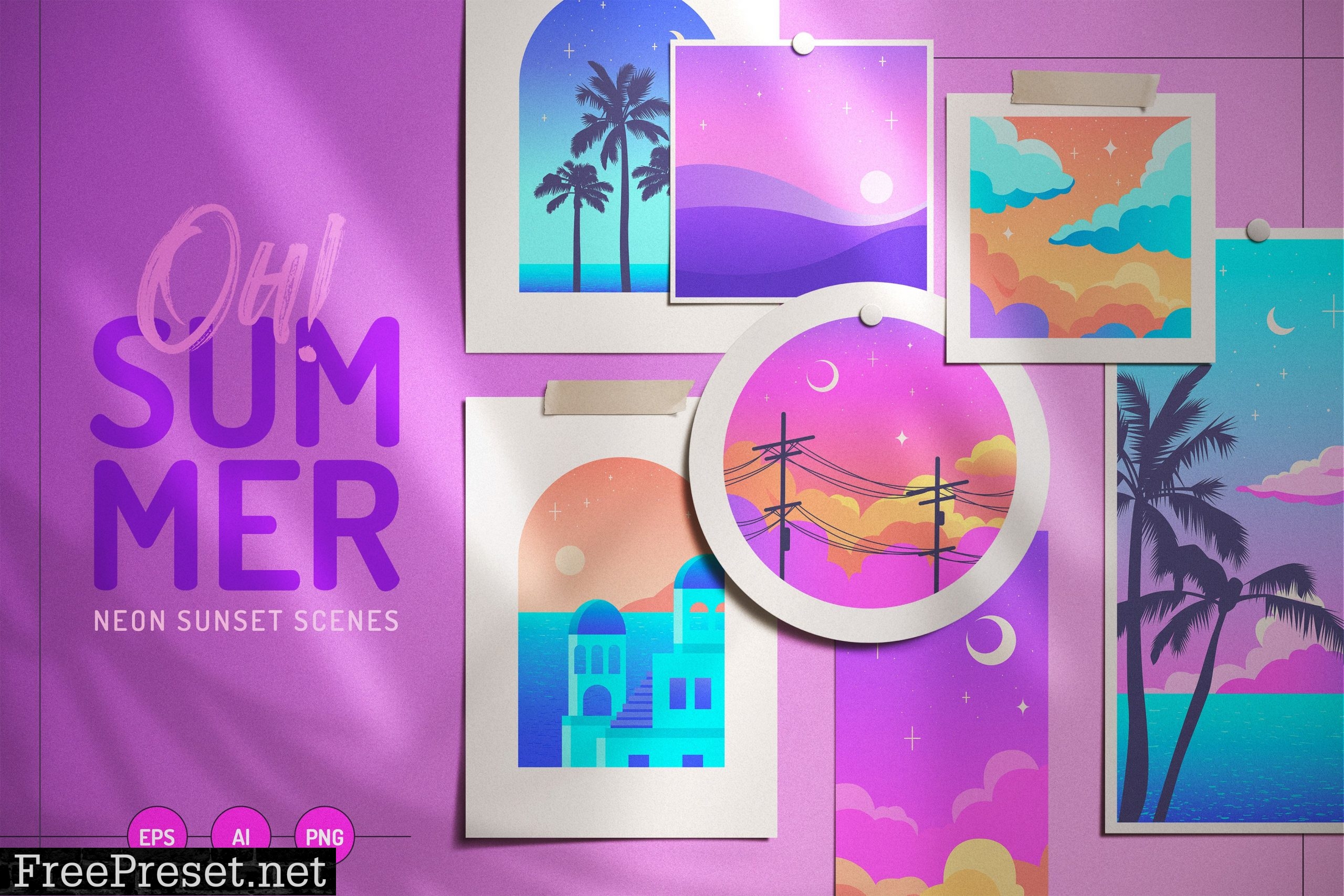 Oh Summer! Neon sunset scene set 6211892