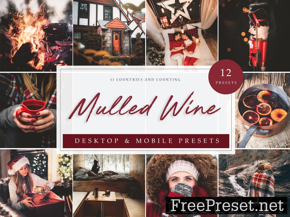 12 x Lightroom Presets | Mulled Wine Theme | Christmas Lightroom Presets