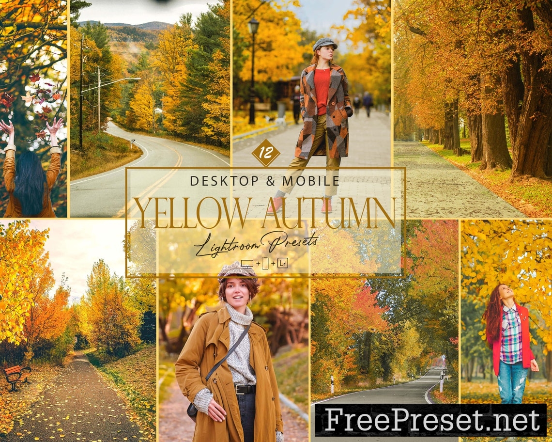 12 Yellow Autumn Lightroom Presets, Bright Preset, Fall Desktop