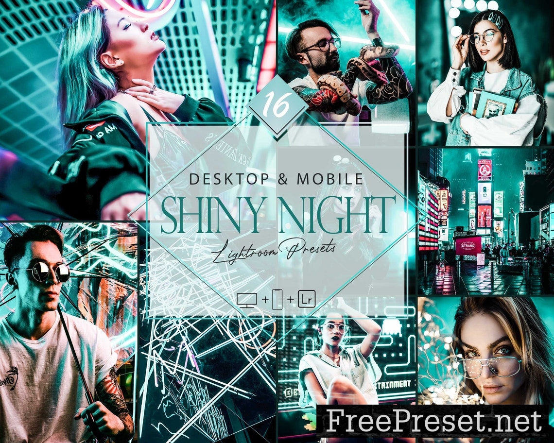 16 Shiny Night Lightroom Presets, Moody Preset, Street Desktop LR