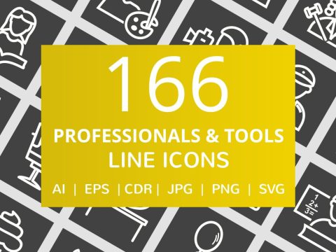 166 Professionals & Tools Line Icons