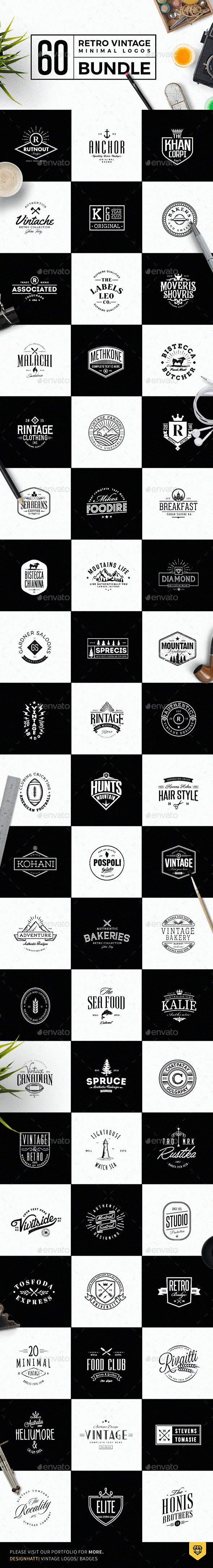 60 Vintage Minimal Logos Bundle 19373184