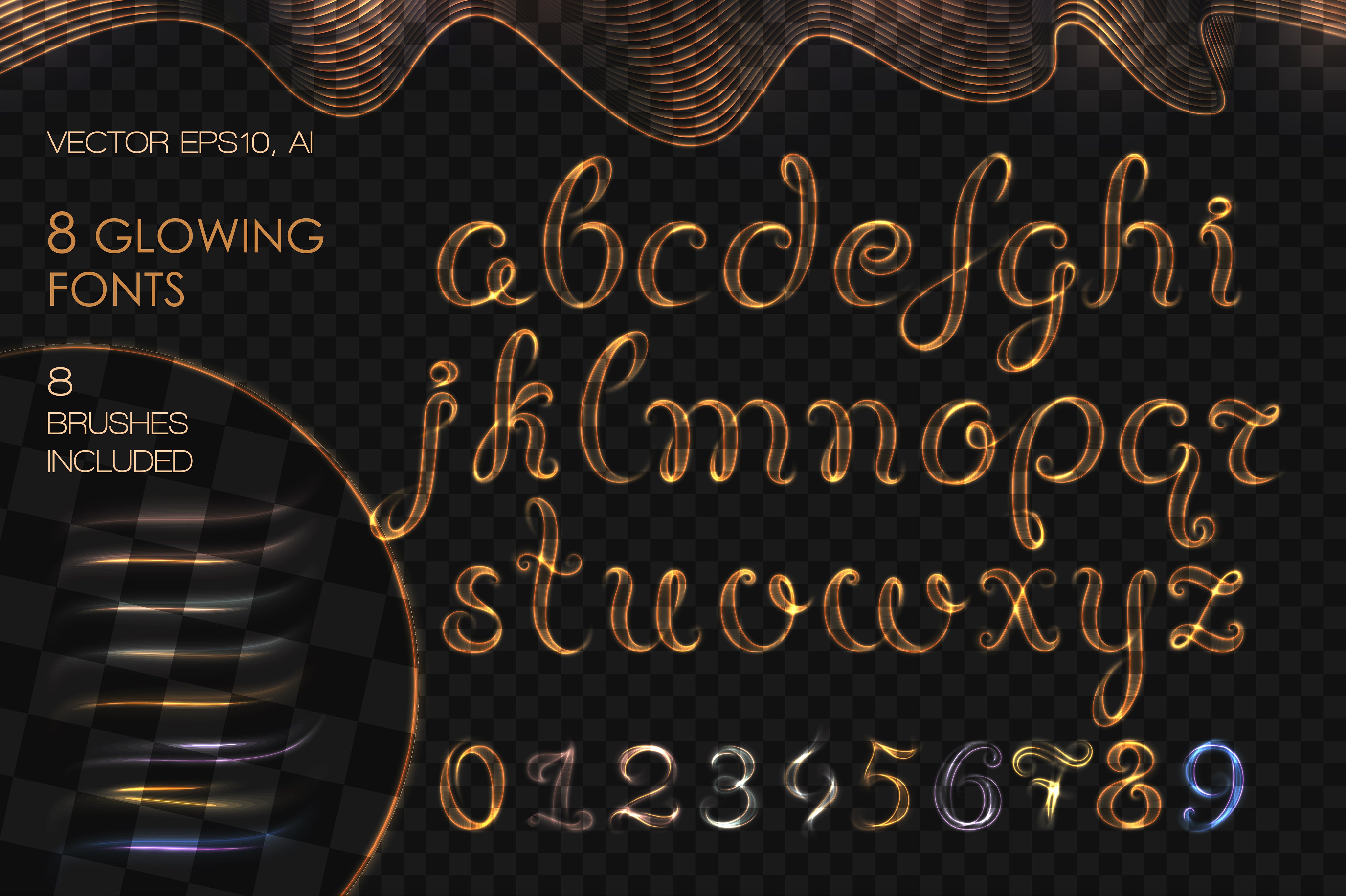 8 GLOWING METAL FONTS / 8 BRUSHES