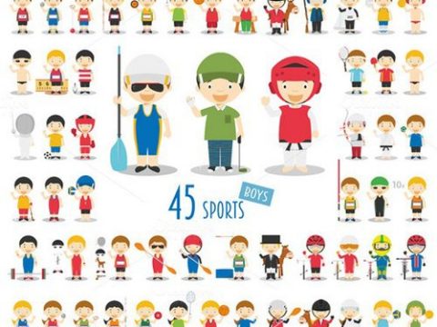 92 sport characters in cartoon style