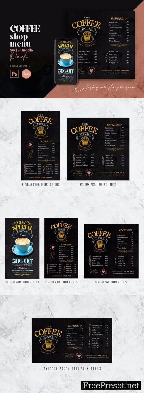 Coffee Shop Menu Social Media Pack