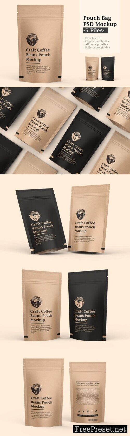 Craft Paper Coffee Pouch Bag Mockup