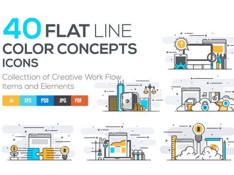 Flat Line Color Conceptual icons