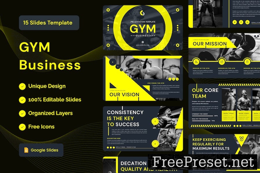 GYM Business Presentation Template - Google Slides ECF9NSS