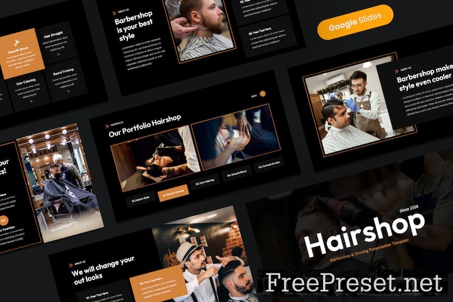 Hairshop - Barbershop & Shaving Google Slides R667UR8