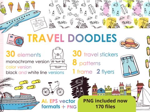 Let's travel doodles. Big set