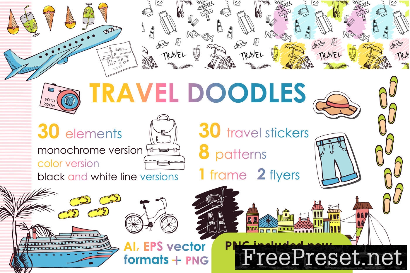 Let's travel doodles. Big set