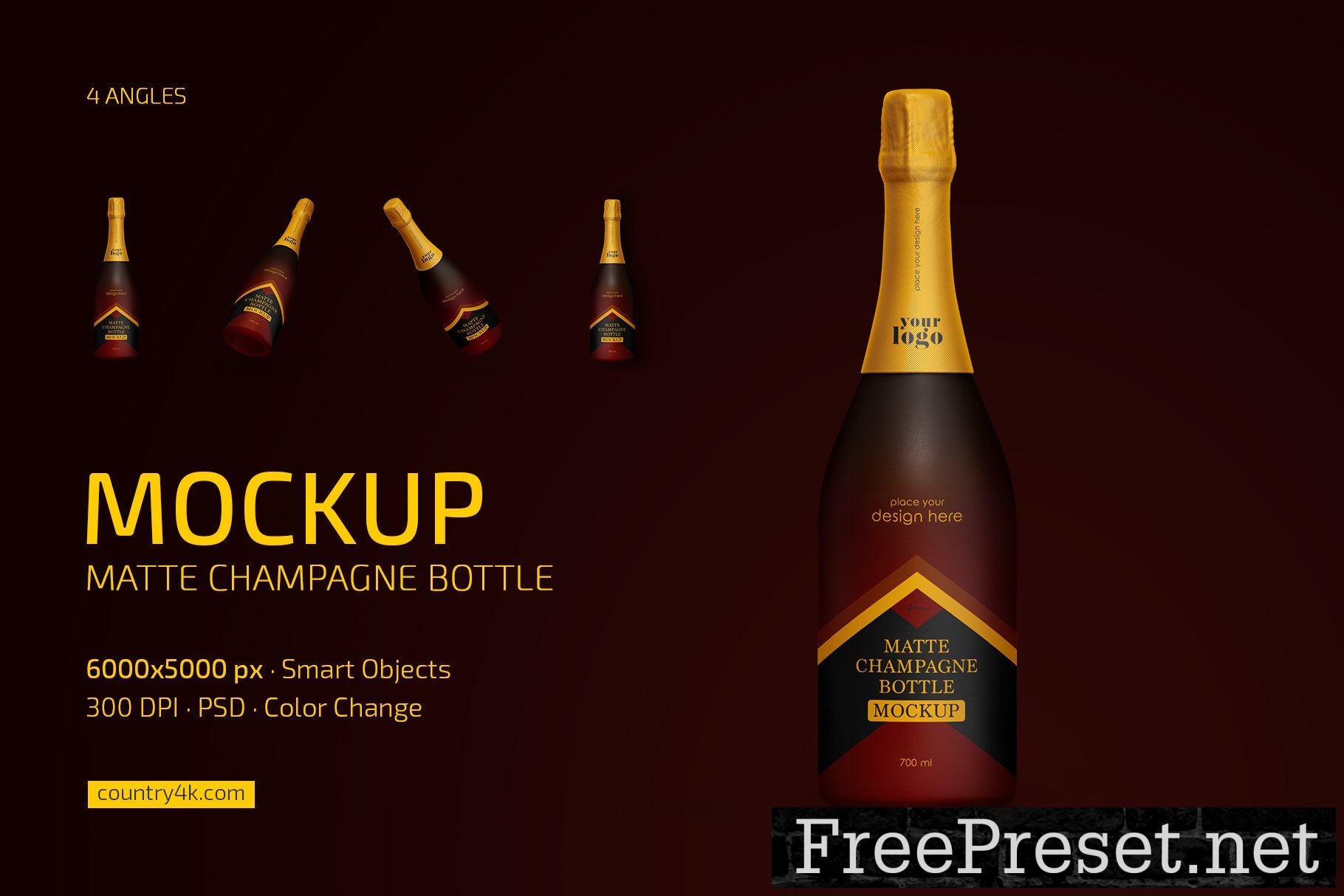 Matte Champagne Bottle Mockup Set 10196924