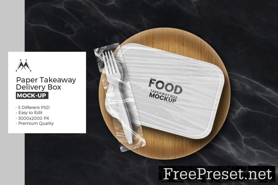 Paper Food Delivery Box Mockup 5291529