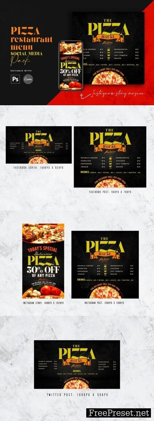 Pizza Restaurant Menu Social Media Pack