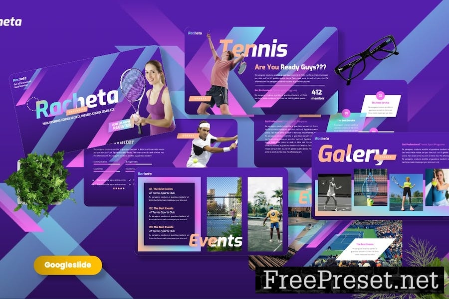 Racheta - Tennis Sport Googleslide Templates QY3J4A7