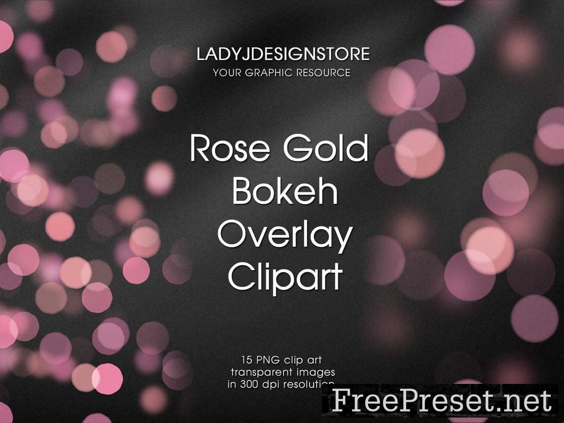 Rose Gold Bokeh Overlays, Glowing night lights, Magic ligths, Blure lights transparent backgrounds