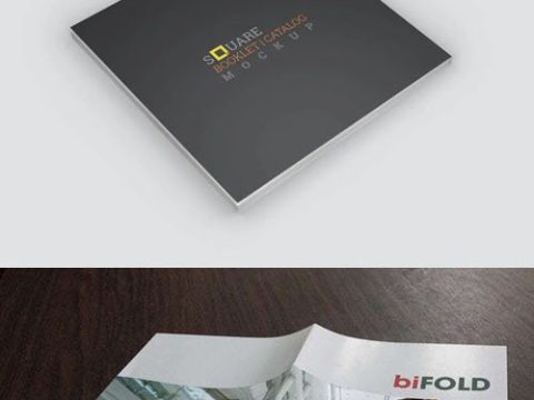 Square Book + Bifold Flyer PSD Mockups Templates