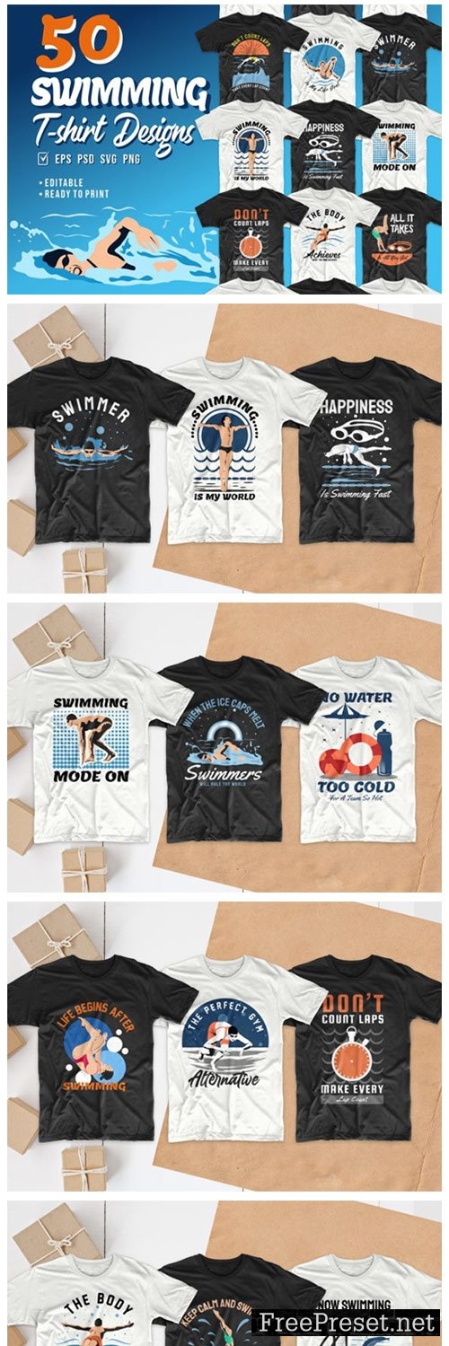 Swimming T-shirt Designs Bundle 8267255