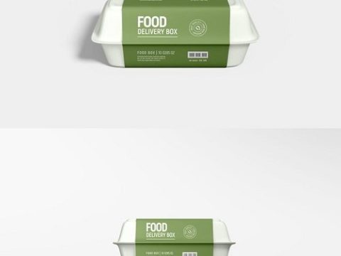 Takeaway food delivery container with paper sleeve branding mockup