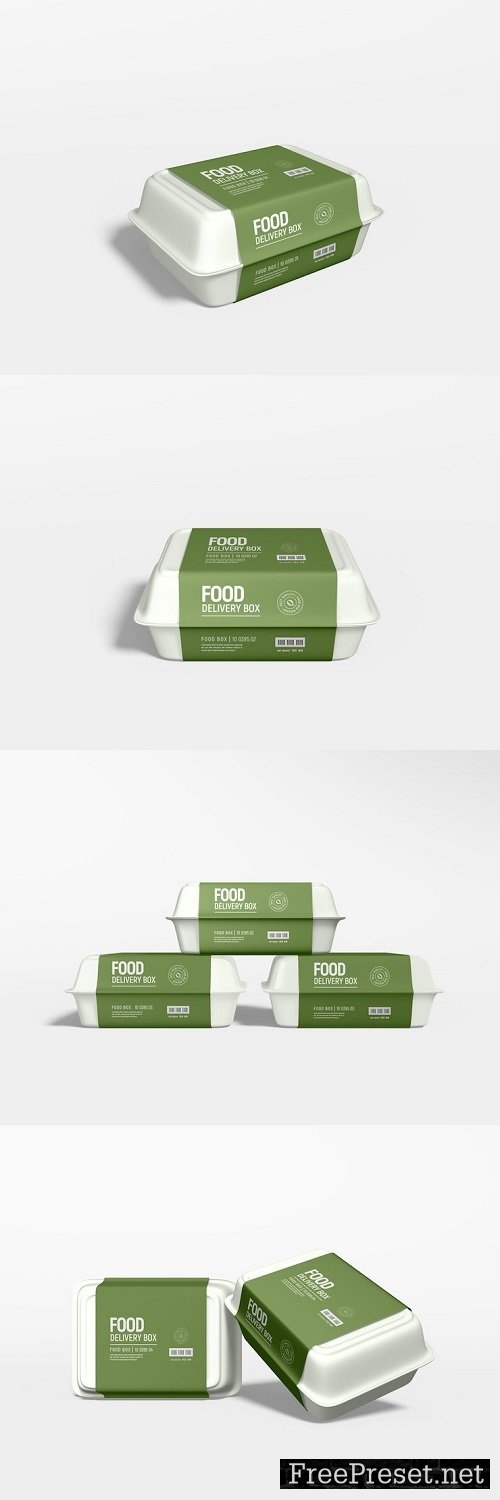 Takeaway food delivery container with paper sleeve branding mockup