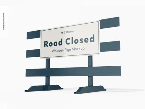 Wooden closed road sign mockup