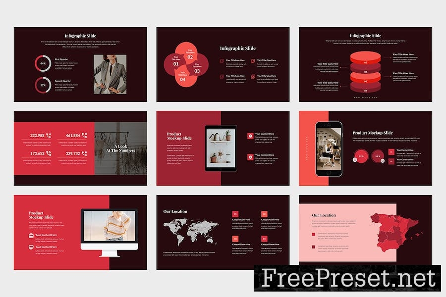 Akova : Creative Red Google Slides Template MVZPFKW