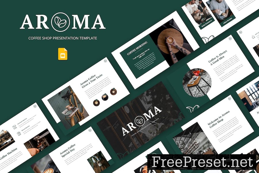 Aroma - Coffee Shop & Cafe Google Slide Template LZ5AZJ6